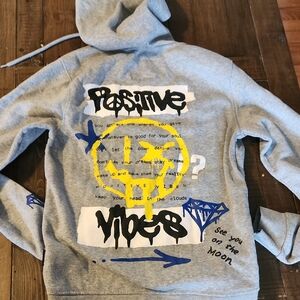 Brooklyn Cloth Gray Hoodie Positive Vibe Graphic Design Small